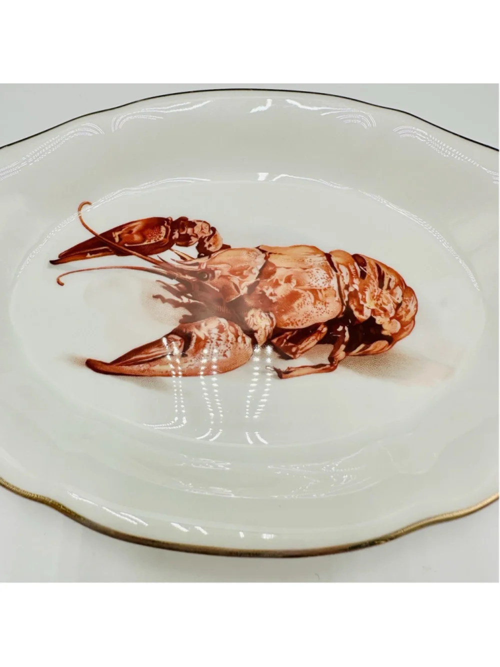 Liverpool Road Pottery Oval Lobster Plate Gold Trimmed Made in England 8.5" - Picture 2 of 7